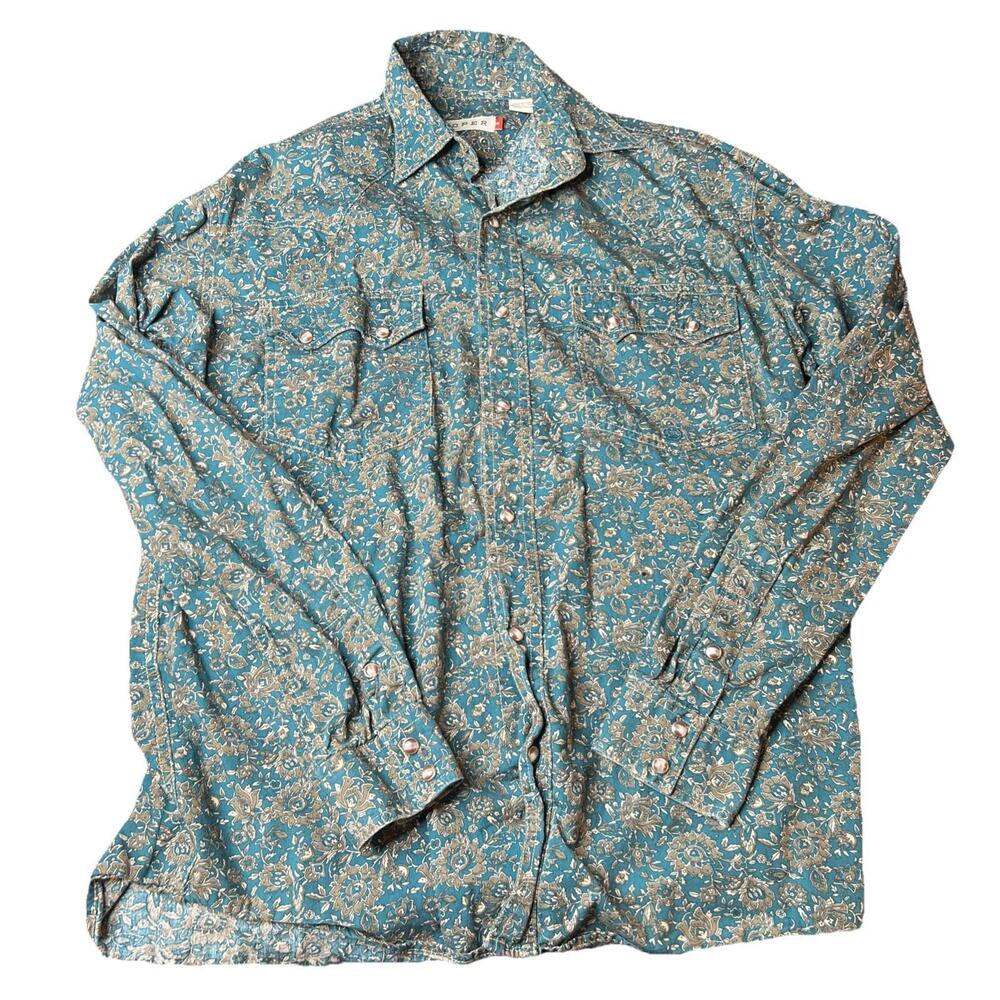 Roper Western Pearl Snap Shirt Women’s Size Small Green Paisley Long Sleeve